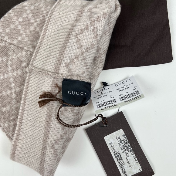 Gucci Beige Wool Diamond Logo Print Beanie Hat - Picture 3 of 4